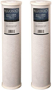 BLUONICS Big Blue Carbon Block Replacement Water Filters 2 pcs (5 Micron) 4.5" x 20" Cartridges for Chlorine, Pesticides, Herbicides, Insecticides, Bad Taste and Odor