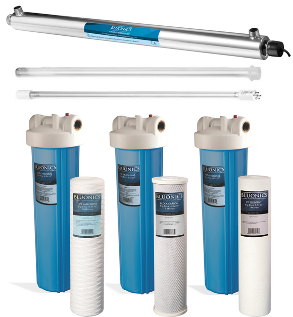 Bluonics 55W UV Ultraviolet + Sediment & Carbon Well Water Purifier Big Blue 4.5