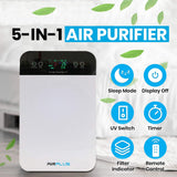 Bluonics Air Plus Room 5-in-1 Air Purifier True HEPA Filter with UV Light Sanitizer Kills Germs Filters Pollen Smoke Dust Pet Dander Mold and Smells