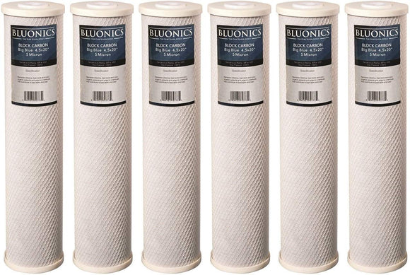 BLUONICS Big Blue Carbon Block Replacement Water Filters Case of 6 pcs (5 Micron) 4.5