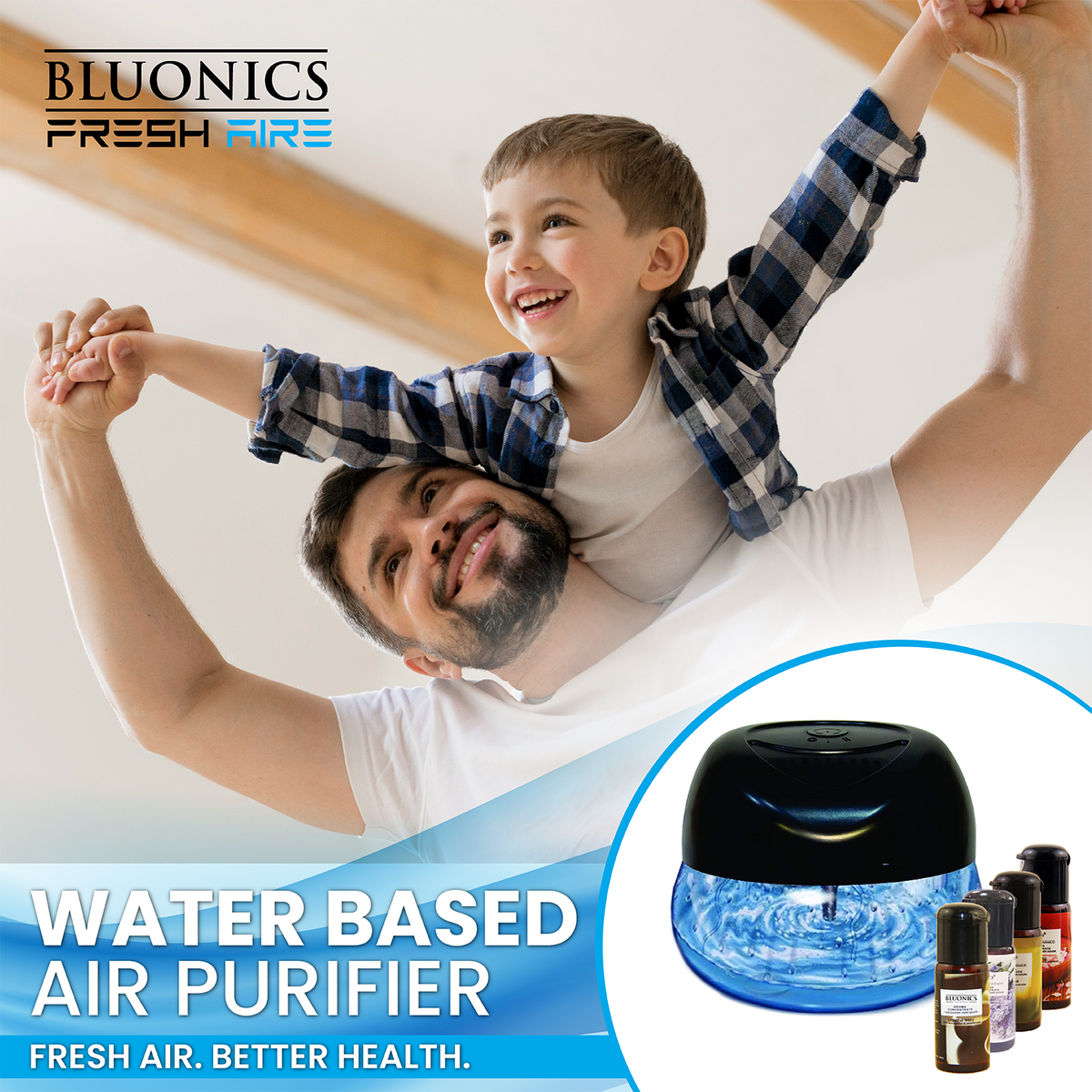 Bluonics Fresh Aire Water Based Air Revitalizer with 7 LED Color Changing Light. Air Freshener for Small and Large Rooms