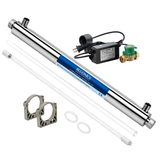 Whole House UV Water Filter System 12 GPM – 55W Stainless Steel UV Light with Flow Switch Ballast – LED Indicator & Alarm – Well & City Water UV Purifier – Bluonics