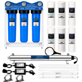 Bluonics 110W Whole House Water Filter System for Well & City Water, 4-Stage Water Filtration System with UV Water Treatment, Triple 20 x 4.5 Sediment & Carbon Filters, 1 Inch MNPT, 24 GPM