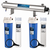 Bluonics Whole House Water Filter System for Well Water, 3 Stage Sediment Carbon Filters with 110W UV Light, 24 GPM, 20 x 4.5 Housings, 1 in NPT