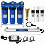 Well Water Filter 55W UV Purifier 12GPM Triple Big Blue 10" with with pre-filter, extra filter set and one extra uv bulb