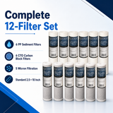Bluonics 12-Pack Replacement Water Filters for Dual Clear System, 6 Sediment and 6 CTO Carbon Block Cartridges, 5 Micron, Standard 2.5 x 10 Inch