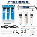 Bluonics 110W Whole House Water Filter System for Well & City Water, 4-Stage Water Filtration System with UV Water Treatment, Triple 20 x 4.5 Sediment & Carbon Filters, 1 Inch MNPT, 24 GPM