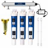 BLUONICS Complete Well Water Solution with 110W UV, 3 Big Blue 4.5"X20" Filters, a pre-filter and extra filter set and 2 extra uv bulbs