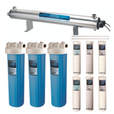 BLUONICS Complete Well Water Solution with 110W UV, 3 Big Blue 4.5"X20" Filters, and One Extra Sets of Filters