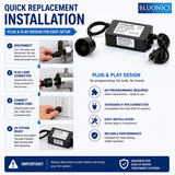 Bluonics 55W Smart Flow Switch UV Ballast | 100-120V Replacement Electronic Ballast with 30-Minute Delay Timer, LED Indicator & Audible Alarm