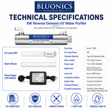 6W UV Water Purifier for Reverse Osmosis Systems – 1 GPM Ultraviolet Water Treatment Unit – Stainless Steel UV Light System for RO Drinking Water Filtration – Bluonics