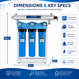 Bluonics 110W Whole House Water Filter System for Well & City Water, 4-Stage Water Filtration System with UV Water Treatment, Triple 20 x 4.5 Sediment & Carbon Filters, 1 Inch MNPT, 24 GPM