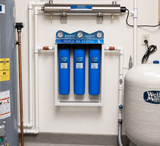 Bluonics 110W Whole House Water Filter System for Well & City Water, 4-Stage Water Filtration System with UV Water Treatment, Triple 20 x 4.5 Sediment & Carbon Filters, 1 Inch MNPT, 24 GPM