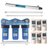Well Water Filter 55W UV Purifier 12GPM Triple Big Blue 10" with an Extra Sets of Filter and UV Bulb replacement