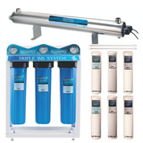 BLUONICS Complete 110W UV+Sediment & Carbon Well Water Filter Purifier System 24GPM w/Triple Big Blue , and One Extra Filters Sets