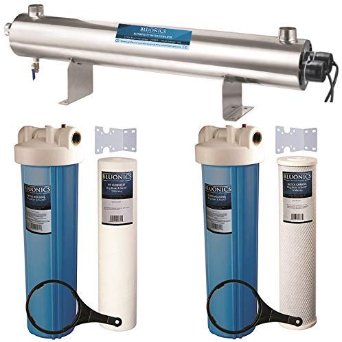 Bluonics 110W UV Ultraviolet + Sediment & Carbon Well Water Filter Purifier System / 24 GPM UV Sterilizer with Big Blue Size 4.5