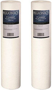 BLUONICS 4.5" x 20" Big Blue Sediment Replacement Water Filters Package of 2 (5 Micron) Standard Size Whole House Cartridges for Rust, Iron, Sand, Dirt, Sediment and Undissolved Particles