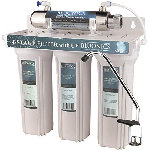 Bluonics 4 Stage Drinking Water Filter UV Ultraviolet Light Purifier for Bacteria Under Sink Filtration Systemdupont ispring apec filtro de agua culligan systems aquasana water purifier whole house water filter whole house water filter system aquasana filter replacement cartridge well water Plomero plumber contractor purificador de agua toda la casa agua de pozo Water filtrations system with UV sterilizer Plumber Plomero  Ultraviolet Sterilizer Ballast, Bluonics UV light