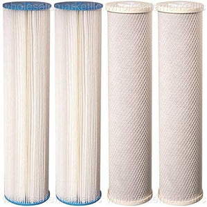 Big Blue Pleated Sediment and Carbon Block Replacement Water Filters 4pcs (5 Micron) 4.5" x 20" Cartridgesdupont ispring apec filtro de agua culligan systems aquasana water purifier whole house water filter whole house water filter system aquasana filter replacement cartridge well water Plomero plumber contractor purificador de agua toda la casa agua de pozo