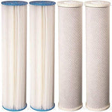 Big Blue Pleated Sediment and Carbon Block Replacement Water Filters 4pcs (5 Micron) 4.5" x 20" Cartridgesdupont ispring apec filtro de agua culligan systems aquasana water purifier whole house water filter whole house water filter system aquasana filter replacement cartridge well water Plomero plumber contractor purificador de agua toda la casa agua de pozo