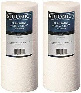 BLUONICS 4.5" x 10" Big Blue Sediment Replacement Water Filters Package of 2 (5 Micron) Standard Size Whole House Cartridges for Rust, Iron, Sand, Dirt, Sediment and Undissolved Particles dupont ispring apec filtro de agua culligan systems aquasana water purifier whole house water filter whole house water filter system aquasana filter replacement cartridge well water Plomero plumber contractor purificador de agua toda la casa agua de poso Water filtrations system with UV sterilizer Plumber Plomero 