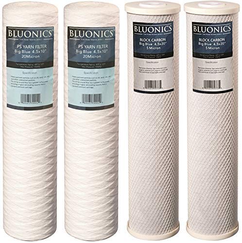 String-wound Yarn Sediment & Carbon Block Replacement Water Filters 4pcs (5 Micron) Big Blue Size 4.5