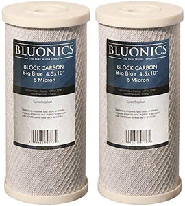 BLUONICS Big Blue Carbon Block Replacement Water Filters 2 pcs (5 Micron) 4.5" x 10" Cartridges for Chlorine, Pesticides, Herbicides, Insecticides, Bad Taste and Odor dupont ispring apec filtro de agua culligan systems aquasana water purifier whole house water filter whole house water filter system aquasana filter replacement cartridge well water Plomero plumber contractor purificador de agua toda la casa agua de poso Water filtrations system with UV sterilizer Plumber Plomero 