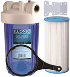 10" Big Blue Whole House Water Filter 5 Micron Pleated Sediment Cartridge with CLEAR BLUE TRANSPARENT HOUSING dupont ispring apec filtro de agua culligan systems aquasana water purifier whole house water filter whole house water filter system aquasana filter replacement cartridge well water Plomero plumber contractor purificador de agua toda la casa agua de pozo Water filtrations system with UV sterilizer Plumber Plomero 