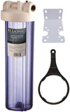 20-inch Whole House Big Blue Clear Transparent Water Filter Housing with 1" US NPT Brass Ports for standard Big Blue Size 4.5 x 20 Cartridge - Complete with Wrench, Baracket and Screwsdupont ispring apec filtro de agua culligan systems aquasana water purifier whole house water filter whole house water filter system aquasana filter replacement cartridge well water Plomero plumber contractor purificador de agua toda la casa agua de pozo Water filtrations system with UV sterilizer Plumber Plomero 