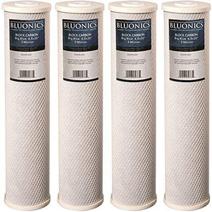 BLUONICS Big Blue Carbon Block Replacement Water Filters 4 pcs (5 Micron) 4.5" x 20" Cartridges for Chlorine, Pesticides, Herbicides, Insecticides, Bad Taste and Odor dupont ispring apec filtro de agua culligan systems aquasana water purifier whole house water filter whole house water filter system aquasana filter replacement cartridge well water Plomero plumber contractor purificador de agua toda la casa agua de poso Water filtrations system with UV sterilizer Plumber Plomero 
