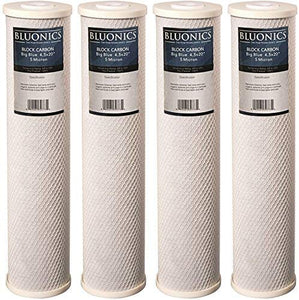 BLUONICS Big Blue Carbon Block Replacement Water Filters 4 pcs (5 Micron) 4.5" x 20" Cartridges for Chlorine, Pesticides, Herbicides, Insecticides, Bad Taste and Odor dupont ispring apec filtro de agua culligan systems aquasana water purifier whole house water filter whole house water filter system aquasana filter replacement cartridge well water Plomero plumber contractor purificador de agua toda la casa agua de poso Water filtrations system with UV sterilizer Plumber Plomero 