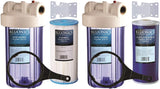 Two 10" Big Blue Whole House Water Filter w/Pleated Sediment & GAC Carbon Filters ^ CLEAR BLUE TRANSPARENT HOUSINGS