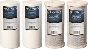 Big Blue Sediment & Carbon Block Replacement Water Filters 4pcs (5 Micron) 4.5" x 10" Whole House CartridgesBig Blue Pleated Sediment Water Filters 4 pcs Washable 4.5 x 20 Cardridges (5 Micron)dupont ispring apec filtro de agua culligan systems aquasana water purifier whole house water filter whole house water filter system aquasana filter replacement cartridge well water Plomero plumber contractor purificador de agua toda la casa agua de pozo