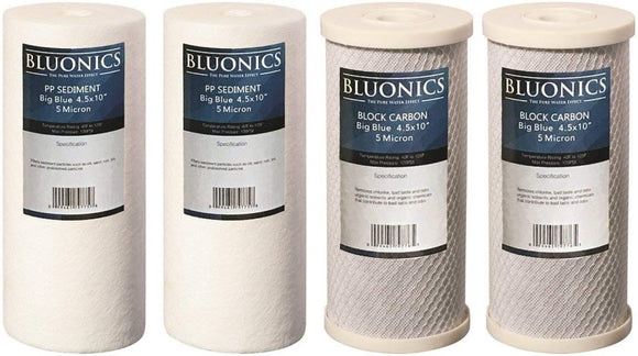 Big Blue Sediment & Carbon Block Replacement Water Filters 4pcs (5 Micron) 4.5