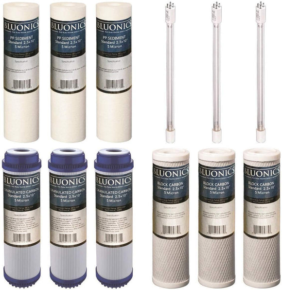 BLUONICS 12 pc Replacement Water Filter Set for Our 4 Stage UV Under Sink Filter System. Sediment Carbon Block GAC UV Bulbdupont ispring apec filtro de agua culligan systems aquasana water purifier whole house water filter whole house water filter system aquasana filter replacement cartridge well water Plomero plumber contractor purificador de agua toda la casa agua de pozo Water filtrations system with UV sterilizer Plumber Plomero  Ultraviolet Sterilizer Ballast, Bluonics UV light