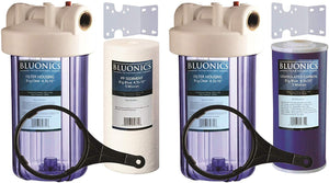 Two 10" Big Blue Whole House Water Filters w/Sediment & GAC Carbon with CLEAR BLUE TRANSPARENT HOUSINGS5 Stage Reverse Osmosis with Booster Pump - RO Water Filter System (50 GPD)dupont ispring apec filtro de agua culligan systems aquasana water purifier whole house water filter whole house water filter system aquasana filter replacement cartridge well water Plomero plumber contractor purificador de agua toda la casa agua de pozo Water filtrations system with UV sterilizer Plumber Plomero Reverse osmosis