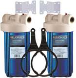 2 Pack of 10" Whole House Water Filter Housing System uses standard Big Blue Size 4.5 x 10 Cartridges - Complete with Wrench, Baracket and Screws dupont ispring apec filtro de agua culligan systems aquasana water purifier whole house water filter whole house water filter system aquasana filter replacement cartridge well water Plomero plumber contractor purificador de agua toda la casa agua de poso Water filtrations system with UV sterilizer Plumber Plomero 