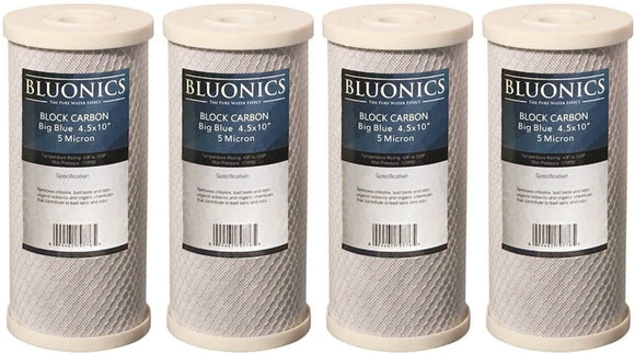 BLUONICS Big Blue Carbon Block Replacement Water Filters 4 pcs (5 Micron) 4.5