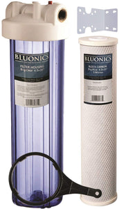 BLUONICS 20" Big Blue Whole House Water Filter 5 Micron Carbon Block for Chlorine, Pesticides, Herbicides, Insecticides, Bad Taste and Odor with CLEAR BLUE TRANSPARENT HOUSING
