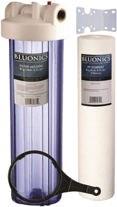 BLUONICS 20" Big Blue Whole House Water Filter 5 Micron Sediment Cartridge for Rust, Iron, Sand, Dirt, Sediment and Undissolved Particles with CLEAR BLUE TRANSPARENT HOUSING
