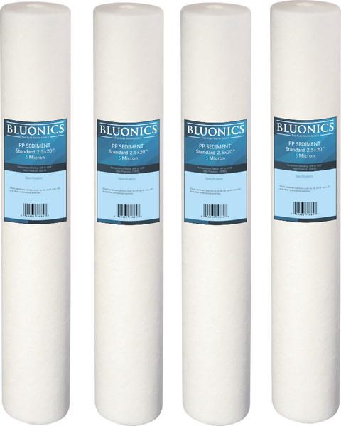 Bluonics 4.5x20 Sediment Water Filters 5 Micron – 4 Pack Whole House Cartridges – Fits ISpring, HQUA, DuPont