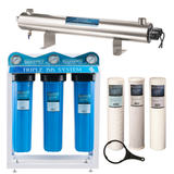 110W UV+Sediment & Carbon Well Water Filter Purifier System 24GPM w/Triple Big Blue Size 4.5x20 Treat Virus and Bacteria